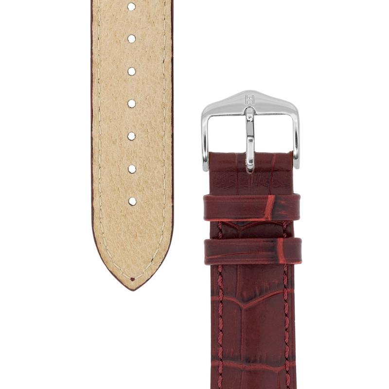 Hirsch DUKE Alligator Embossed Leather Watch Strap in BURGUNDY
