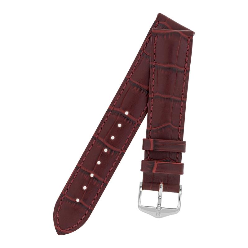 Hirsch DUKE Alligator Embossed Leather Watch Strap in BURGUNDY