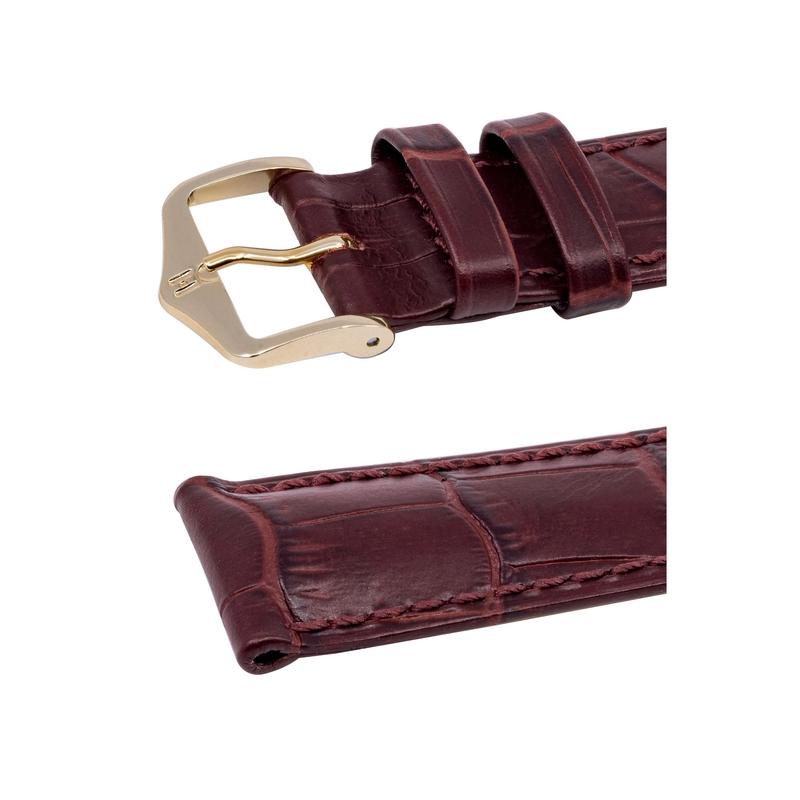 Hirsch DUKE Alligator Embossed Leather Watch Strap in BURGUNDY