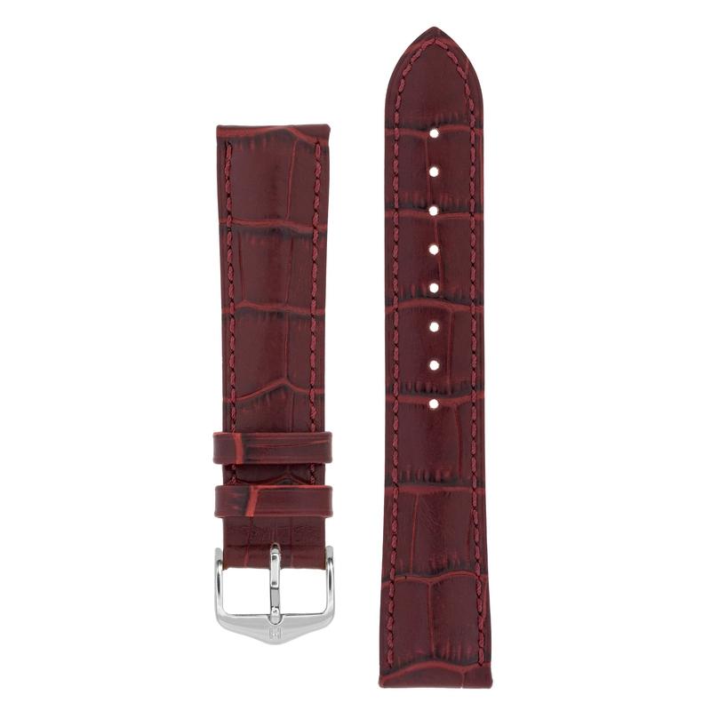 Hirsch DUKE Alligator Embossed Leather Watch Strap in BURGUNDY