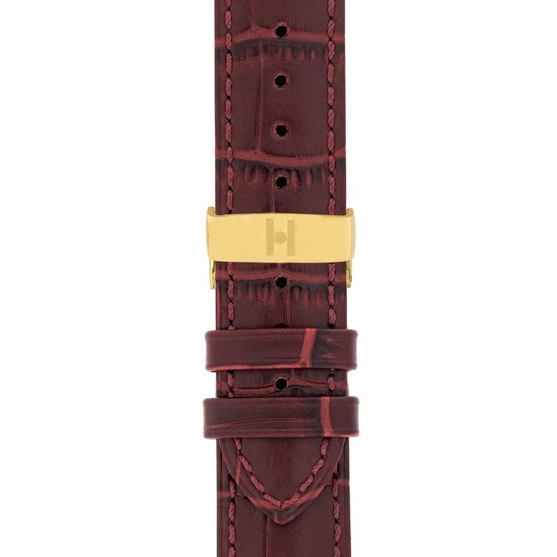 Hirsch DUKE Alligator Embossed Leather Watch Strap in BURGUNDY