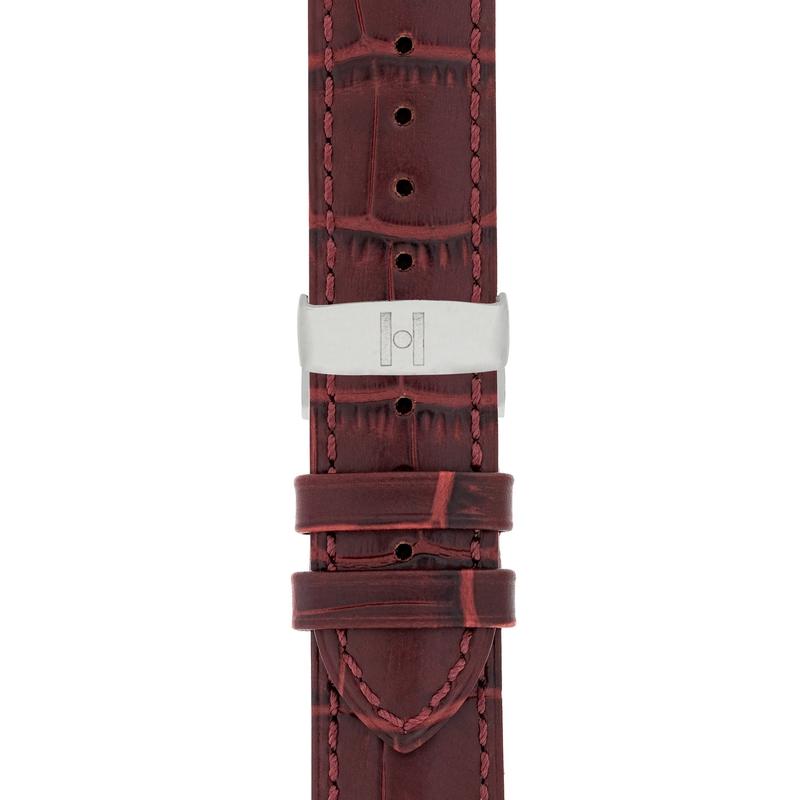 Hirsch DUKE Alligator Embossed Leather Watch Strap in BURGUNDY