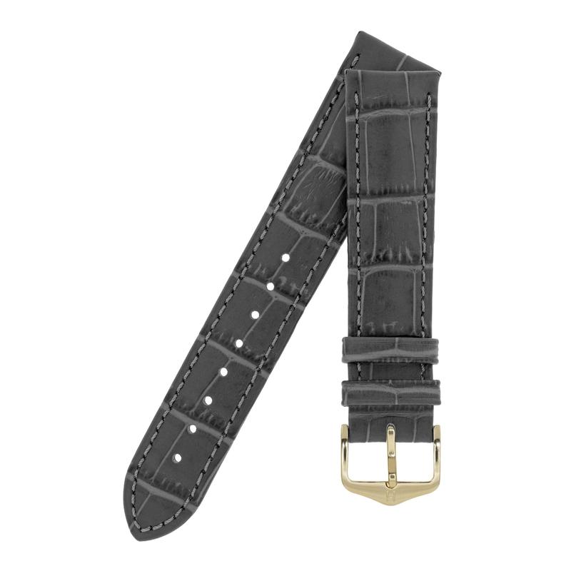 Hirsch DUKE Alligator Embossed Leather Watch Strap in GREY