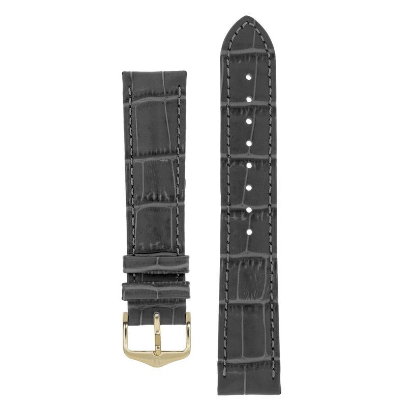 Hirsch DUKE Alligator Embossed Leather Watch Strap in GREY