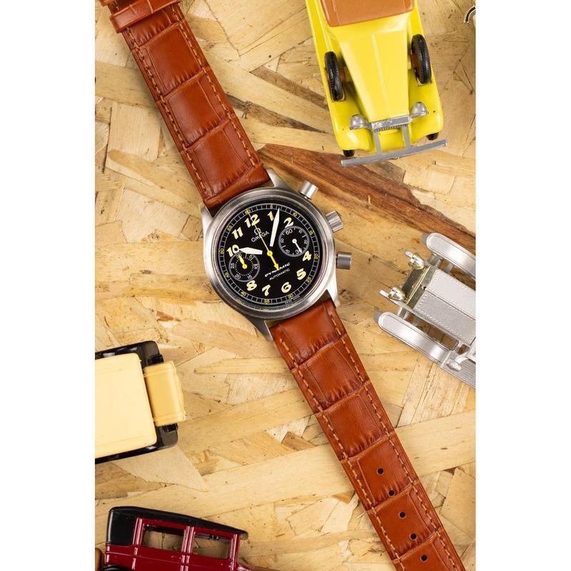 Hirsch DUKE Alligator Embossed Leather Watch Strap in HONEY