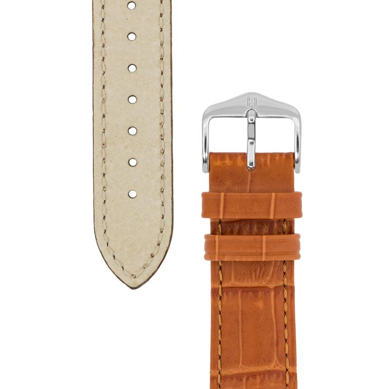 Hirsch DUKE Alligator Embossed Leather Watch Strap in HONEY