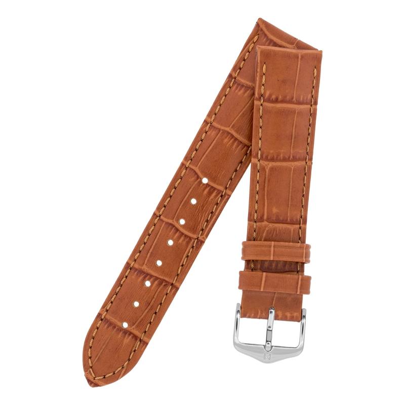 Hirsch DUKE Alligator Embossed Leather Watch Strap in HONEY