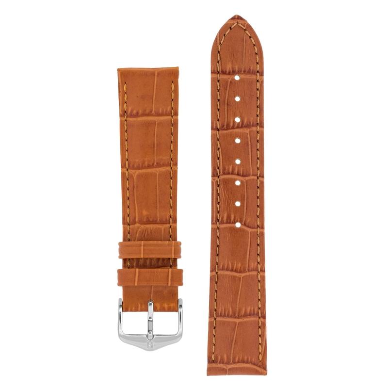 Hirsch DUKE Alligator Embossed Leather Watch Strap in HONEY