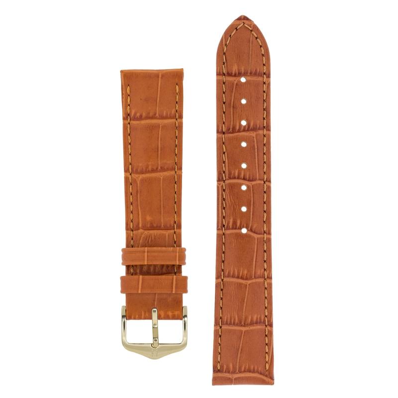 Hirsch DUKE Alligator Embossed Leather Watch Strap in HONEY