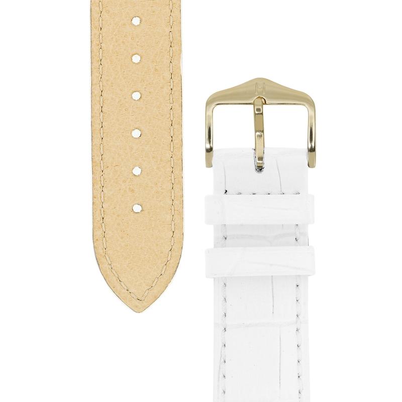 Hirsch DUKE Alligator Embossed Leather Watch Strap in WHITE