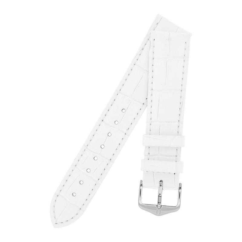 Hirsch DUKE Alligator Embossed Leather Watch Strap in WHITE