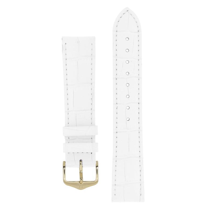 Hirsch DUKE Alligator Embossed Leather Watch Strap in WHITE