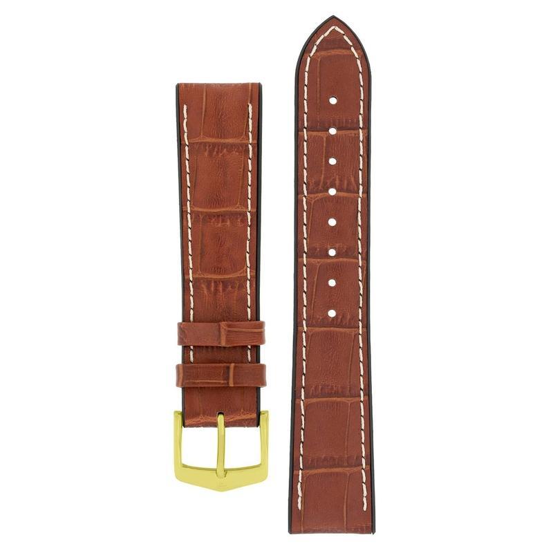 Hirsch GEORGE Alligator Embossed Performance Watch Strap in GOLD BROWN