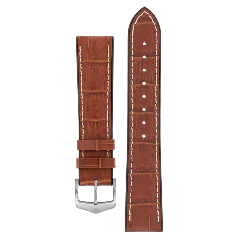 Hirsch GEORGE Alligator Embossed Performance Watch Strap in GOLD BROWN