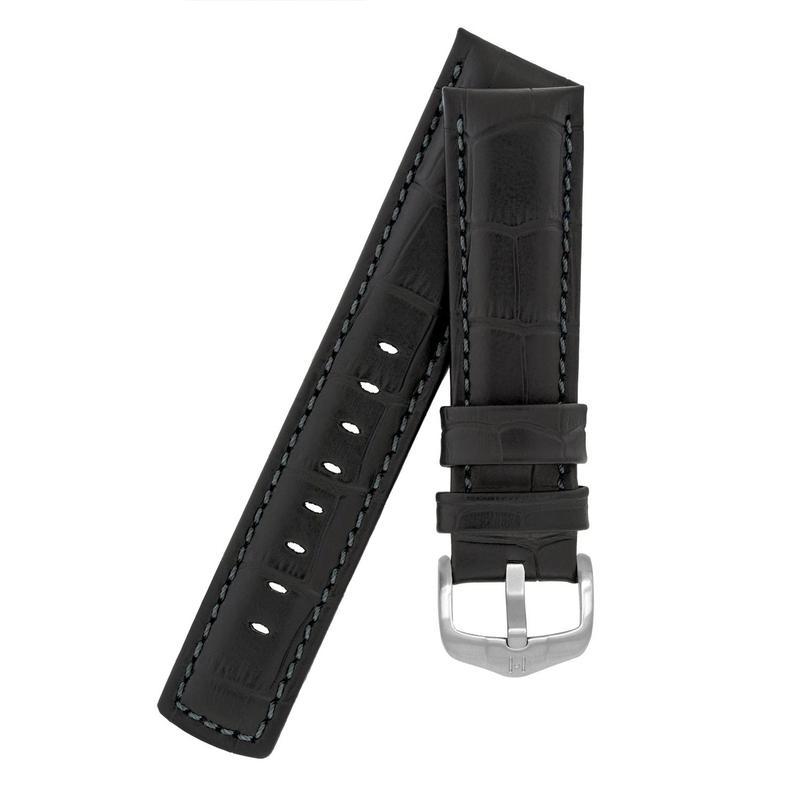 Hirsch GRAND DUKE Water-Resistant Alligator Embossed Sport Watch Strap in BLACK / BLACK