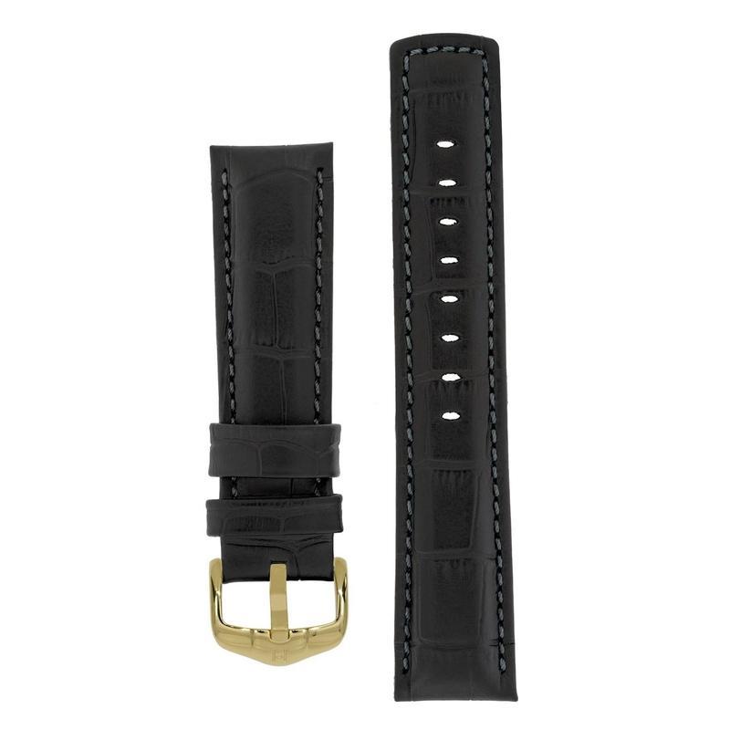 Hirsch GRAND DUKE Water-Resistant Alligator Embossed Sport Watch Strap in BLACK / BLACK