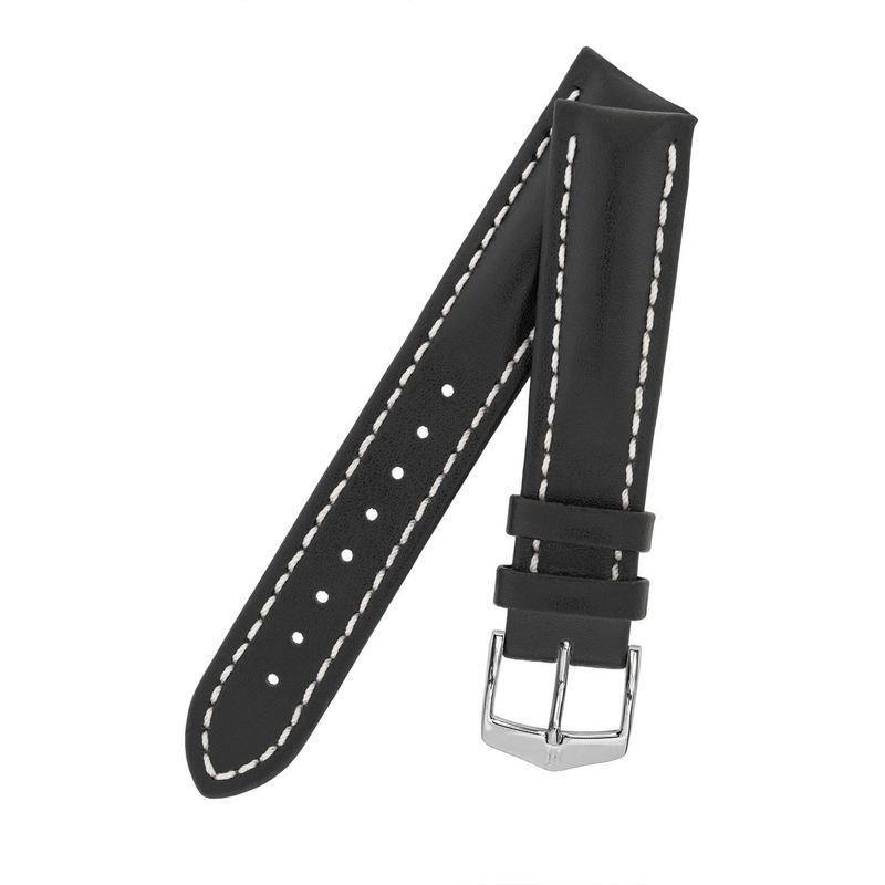 Hirsch HEAVY CALF Water-Resistant Calf Leather Watch Strap in BLACK / WHITE