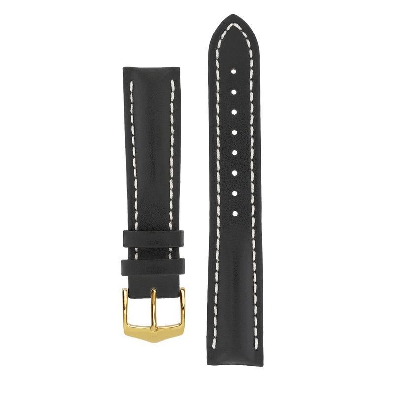 Hirsch HEAVY CALF Water-Resistant Calf Leather Watch Strap in BLACK / WHITE