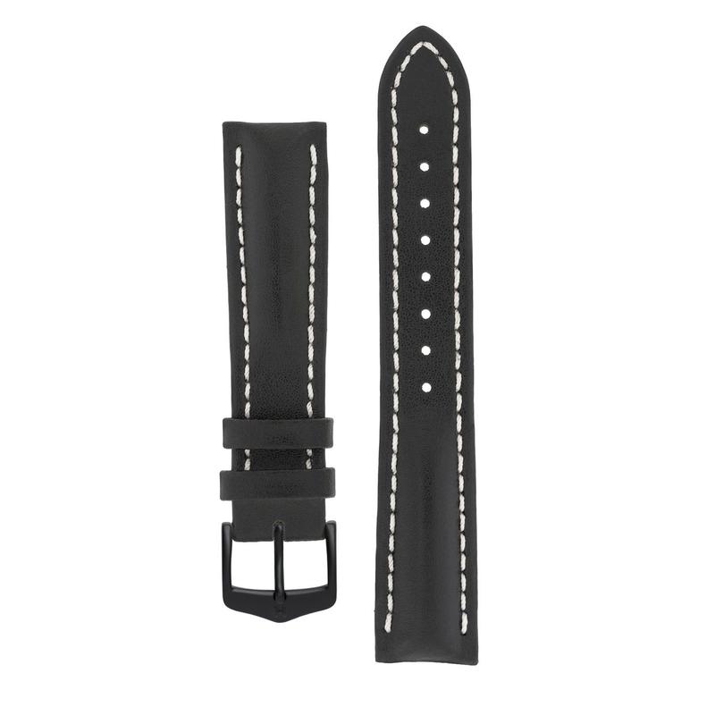 Hirsch HEAVY CALF Water-Resistant Calf Leather Watch Strap in BLACK / WHITE
