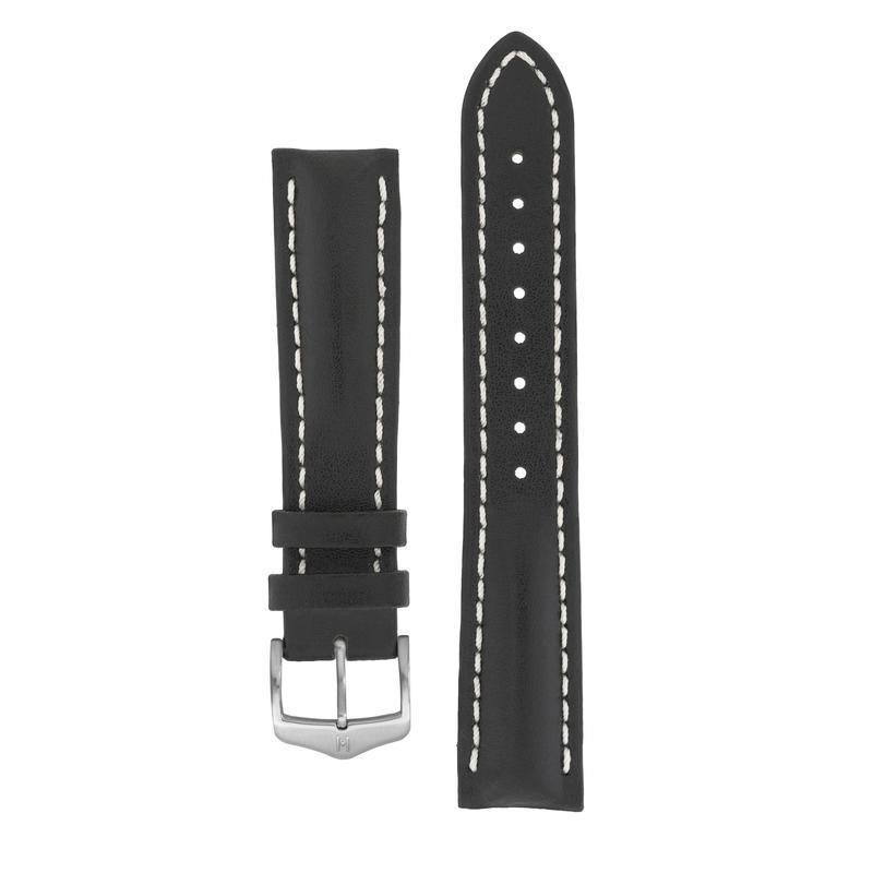 Hirsch HEAVY CALF Water-Resistant Calf Leather Watch Strap in BLACK / WHITE