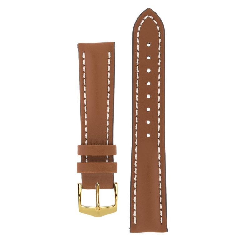 Hirsch HEAVY CALF Water-Resistant Calf Leather Watch Strap in GOLD BROWN
