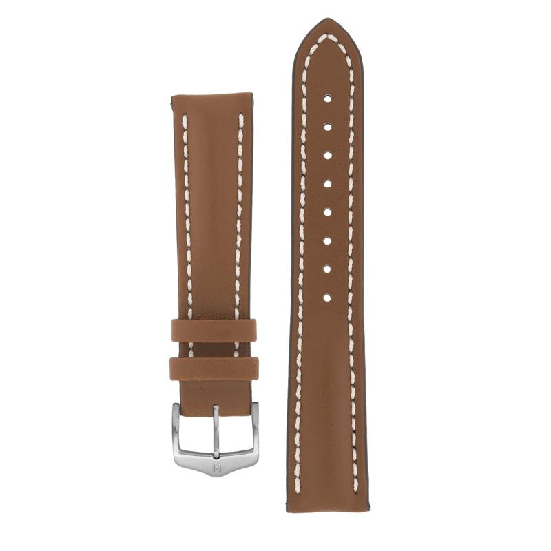 Hirsch HEAVY CALF Water-Resistant Calf Leather Watch Strap in GOLD BROWN