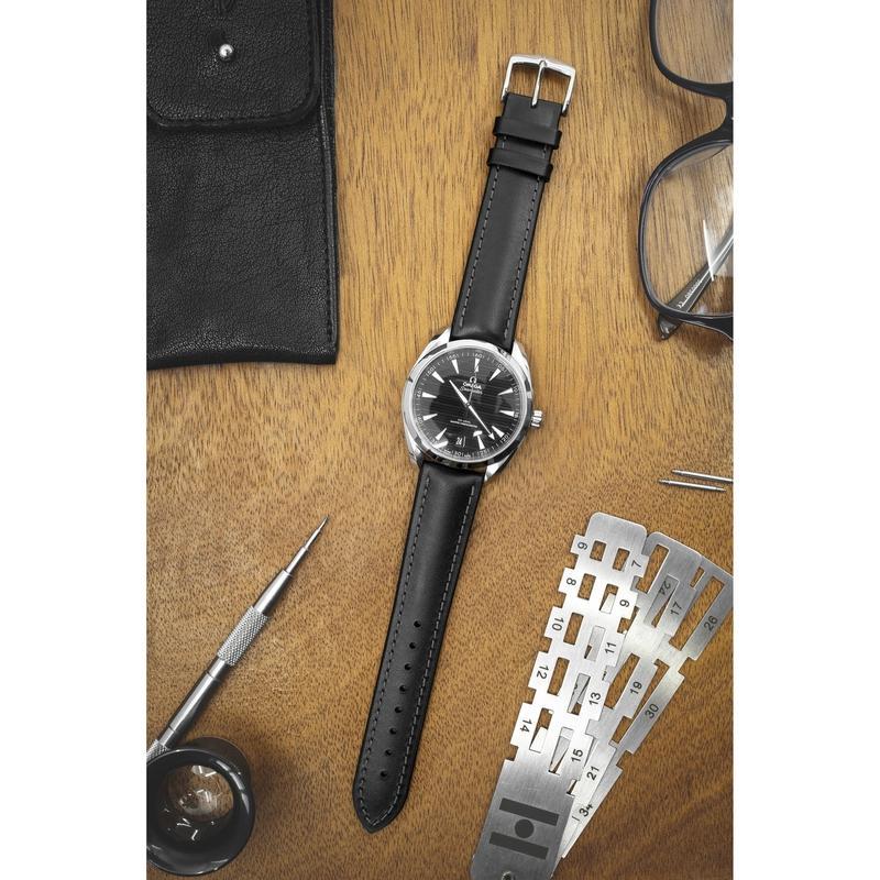 Hirsch JAMES Calf Leather Performance Watch Strap in BLACK