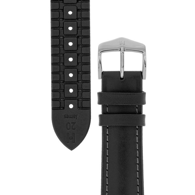 Hirsch JAMES Calf Leather Performance Watch Strap in BLACK