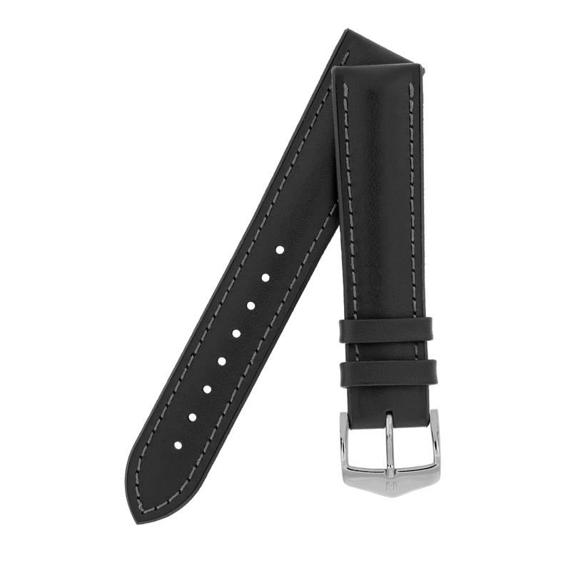 Hirsch JAMES Calf Leather Performance Watch Strap in BLACK