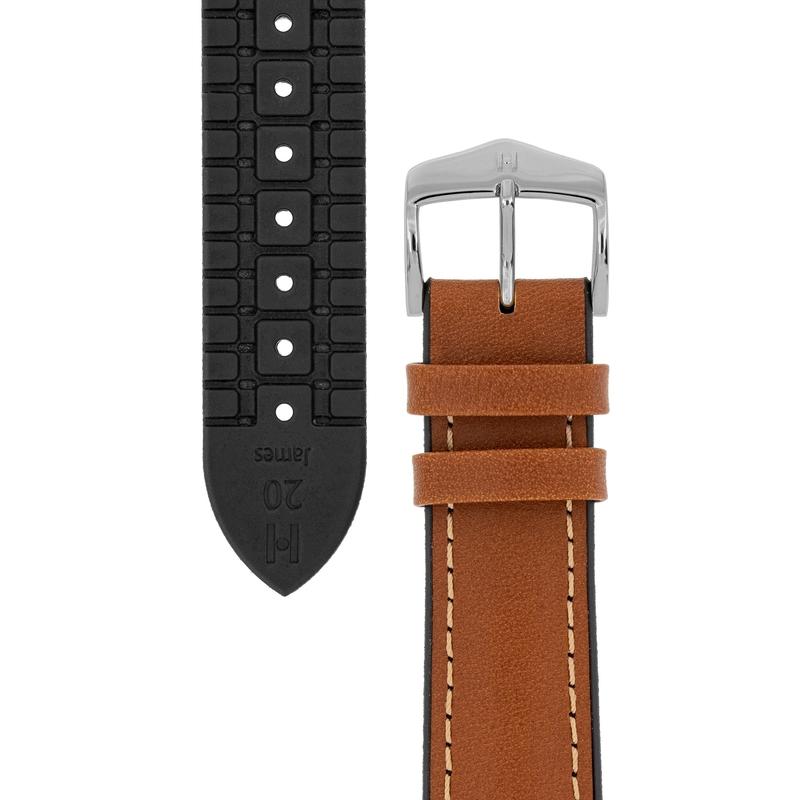 Hirsch JAMES Calf Leather Performance Watch Strap in GOLD BROWN