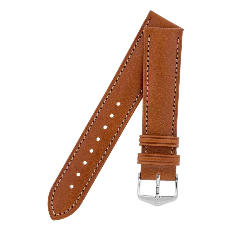 Hirsch KENT Textured Natural Leather Watch Strap in GOLD BROWN