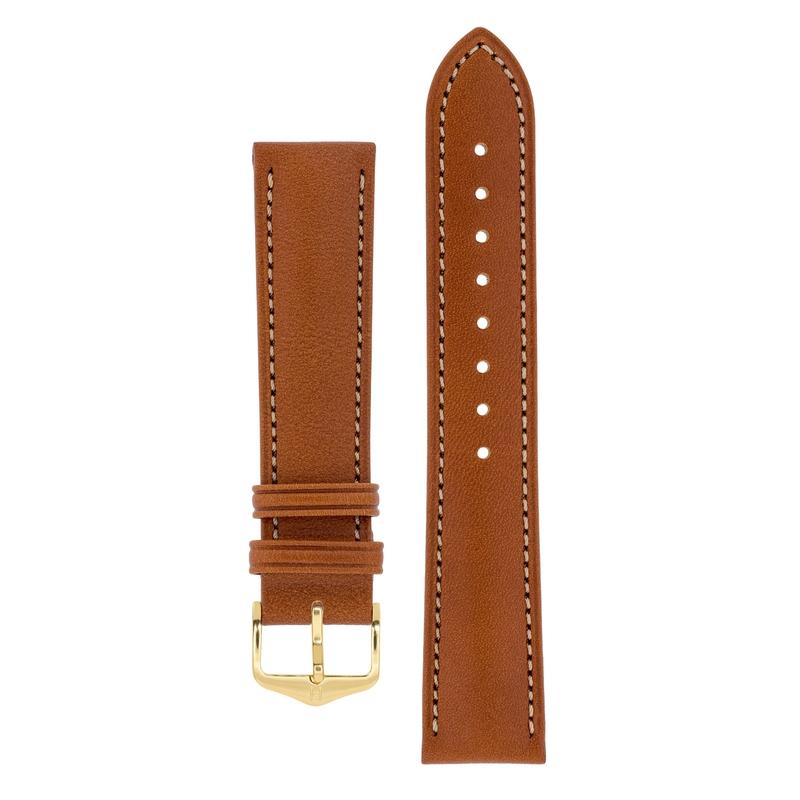 Hirsch KENT Textured Natural Leather Watch Strap in GOLD BROWN