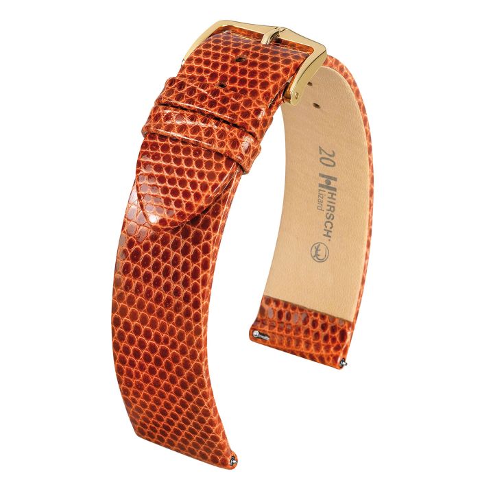 Hirsch LIZARD Lizard Watch Strap in GOLDEN BROWN SHINY