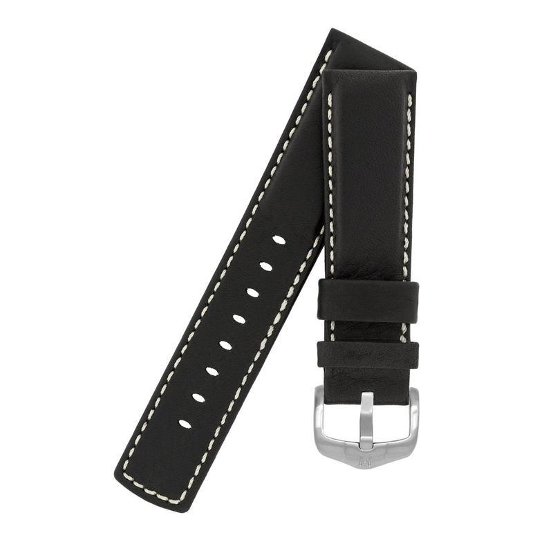 Hirsch MARINER Water-Resistant Leather Watch Strap in BLACK