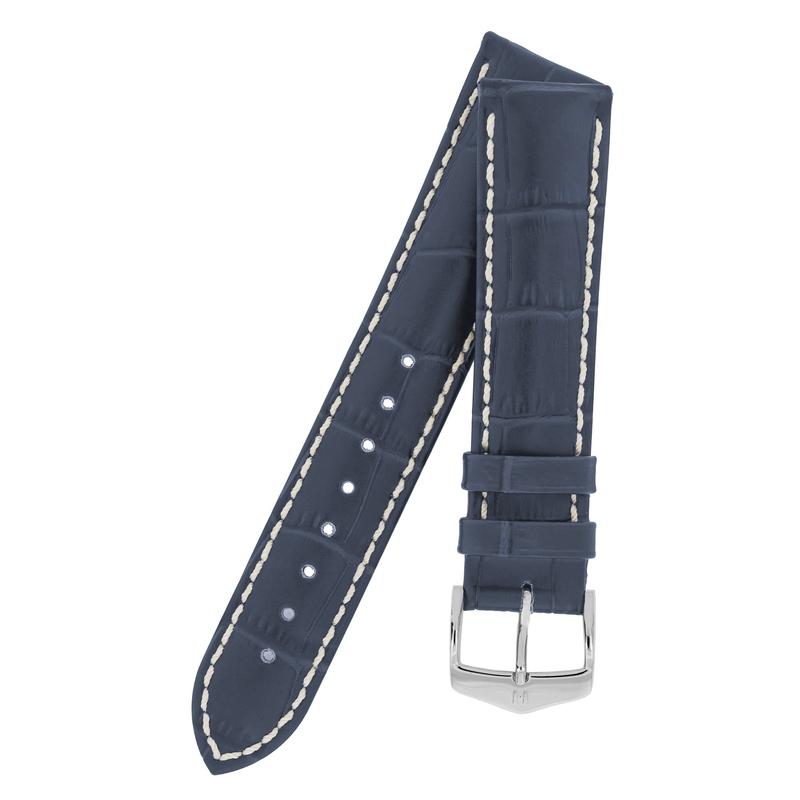Hirsch MODENA Alligator Embossed Leather Watch Strap in BLUE