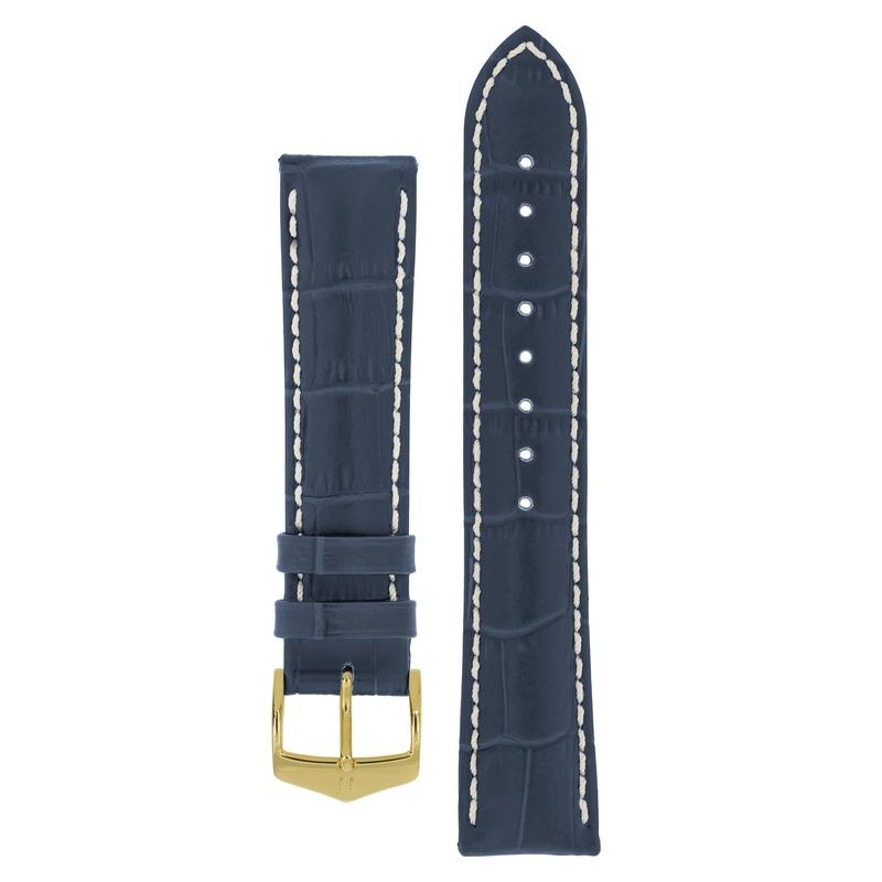 Hirsch MODENA Alligator Embossed Leather Watch Strap in BLUE