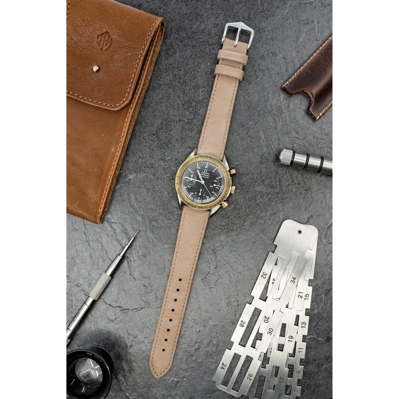 Hirsch OSIRIS Calf Leather with Nubuck Effect Watch Strap in BEIGE
