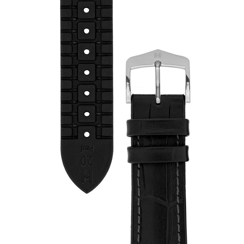 Hirsch PAUL Alligator Embossed Performance Watch Strap in BLACK