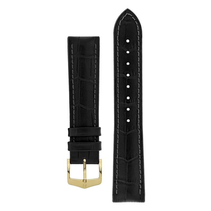 Hirsch PAUL Alligator Embossed Performance Watch Strap in BLACK