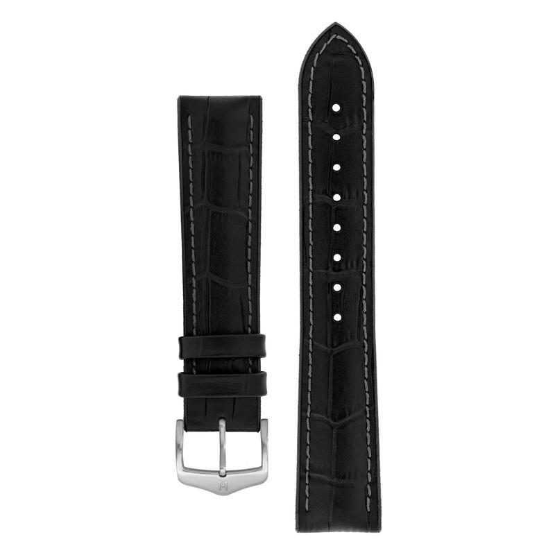 Hirsch PAUL Alligator Embossed Performance Watch Strap in BLACK