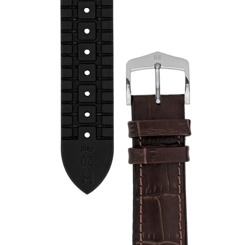 Hirsch PAUL Alligator Embossed Performance Watch Strap in BROWN