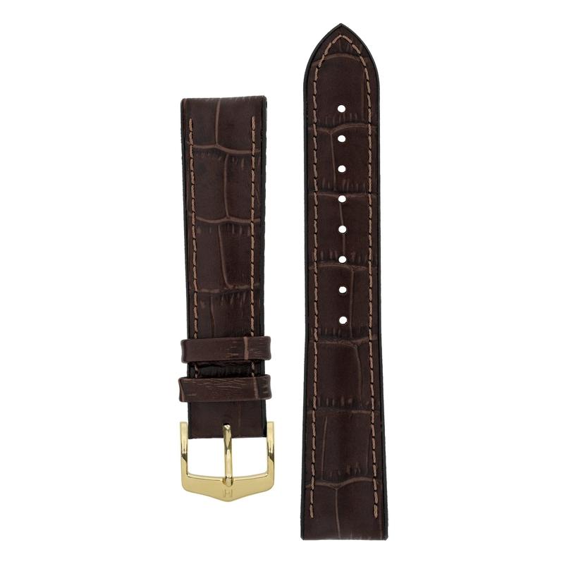 Hirsch PAUL Alligator Embossed Performance Watch Strap in BROWN