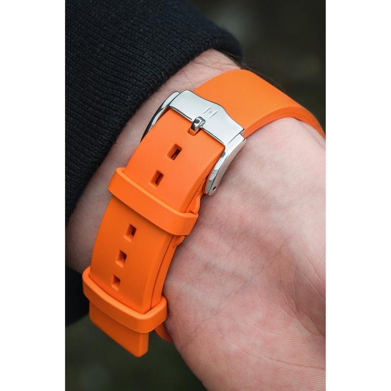 Hirsch PURE Natural Rubber Watch Strap in ORANGE