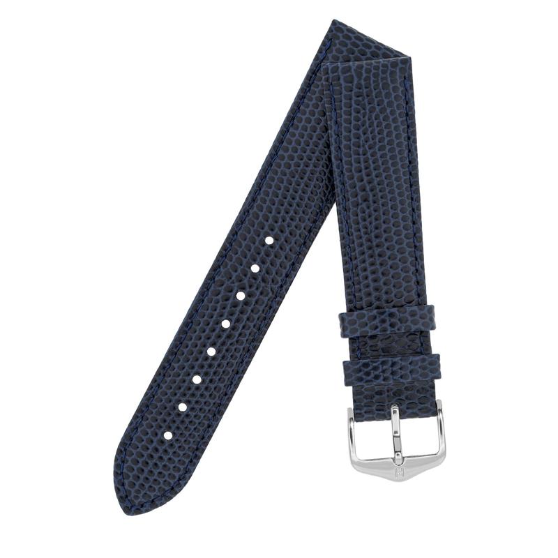 Hirsch RAINBOW Lizard Embossed Leather Watch Strap in BLUE