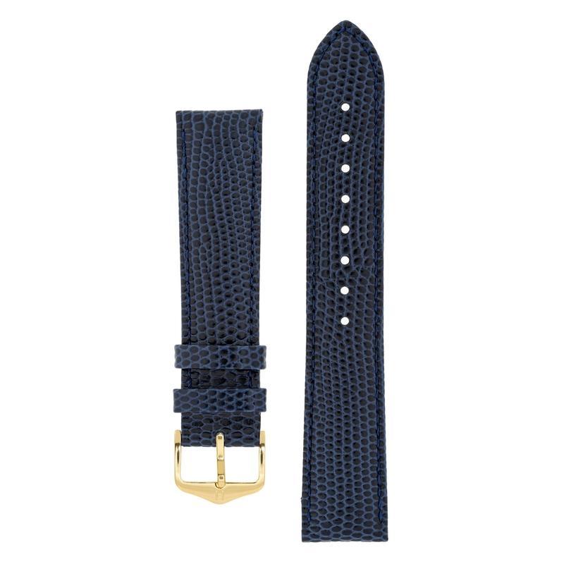 Hirsch RAINBOW Lizard Embossed Leather Watch Strap in BLUE