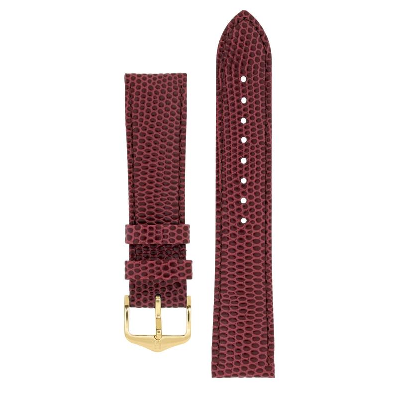Hirsch RAINBOW Lizard Embossed Leather Watch Strap in BURGUNDY