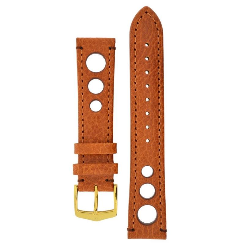 Hirsch RALLY Natural Leather Racing Watch Strap in GOLD BROWN