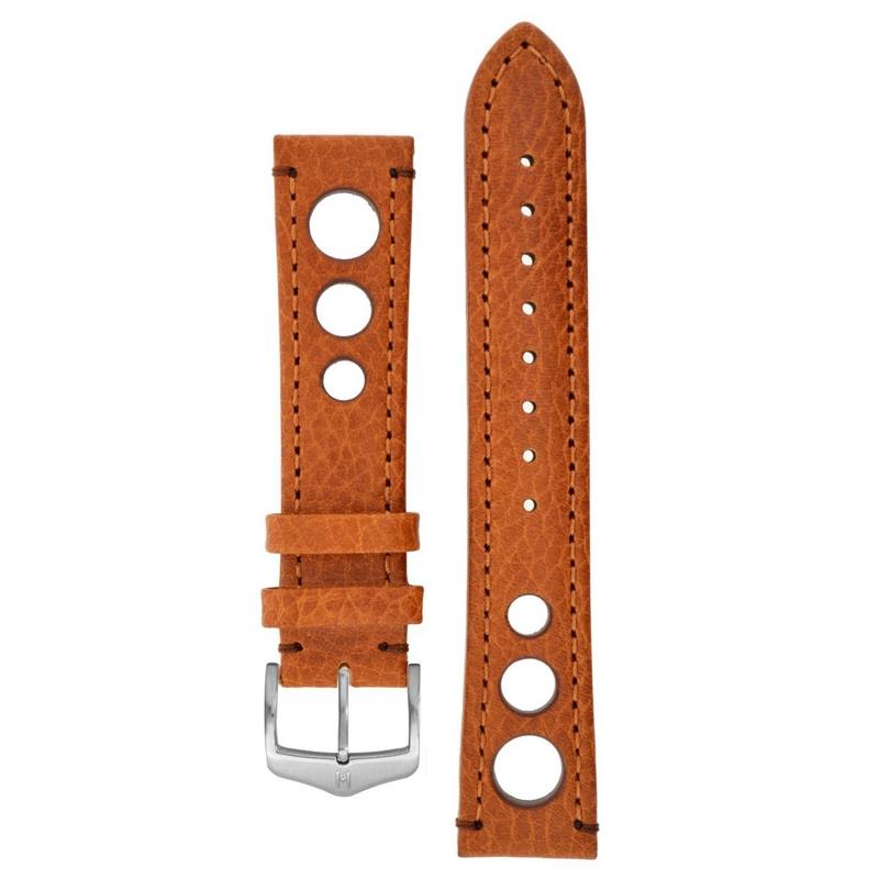 Hirsch RALLY Natural Leather Racing Watch Strap in GOLD BROWN
