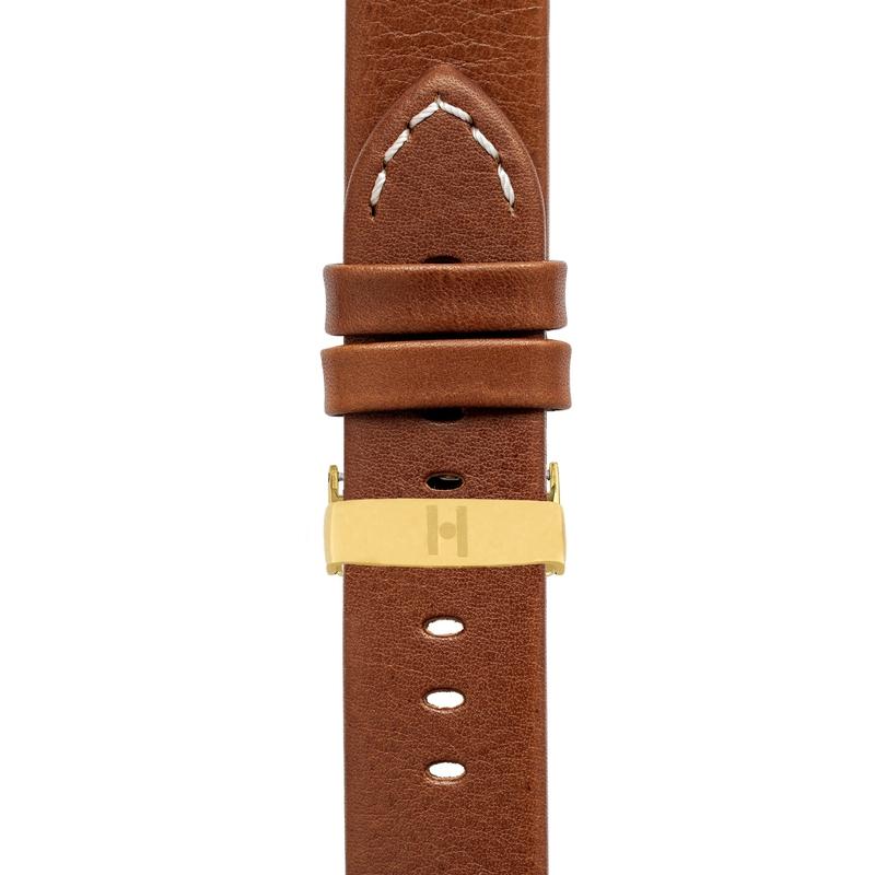 Hirsch RANGER Retro Leather Parallel Watch Strap in GOLD BROWN