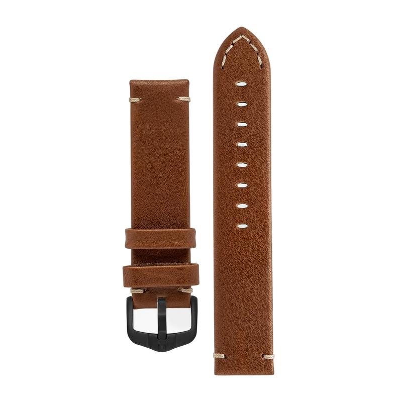 Hirsch RANGER Retro Leather Parallel Watch Strap in GOLD BROWN